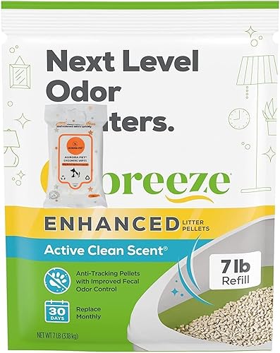 Cat Breeze - Pellets de arena mejorados, aroma Active Clean, recarga de 7 libras con toallitas Aurora Pet