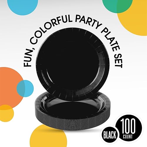 Miniatura 142 de Exquisite Platos de papel azul oscuro desechables de 7 pulgadas, color azul oscuro, platos desechables para fiestas, 100 unidades, platos de papel