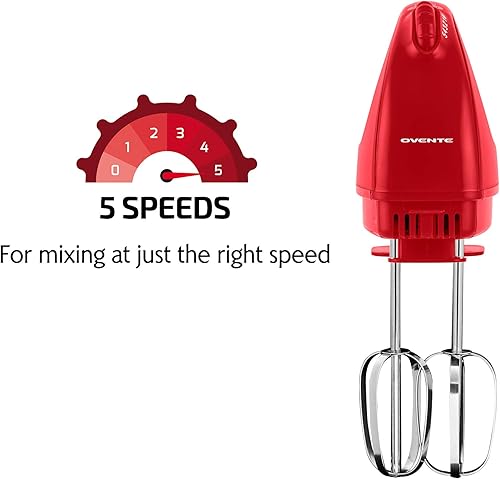 Miniatura 10 de Ovente Mezclador de mano eléctrico portátil de 5 velocidades 150 W potente licuadora para hornear y cocinar con 2 accesorios de acero inoxidable