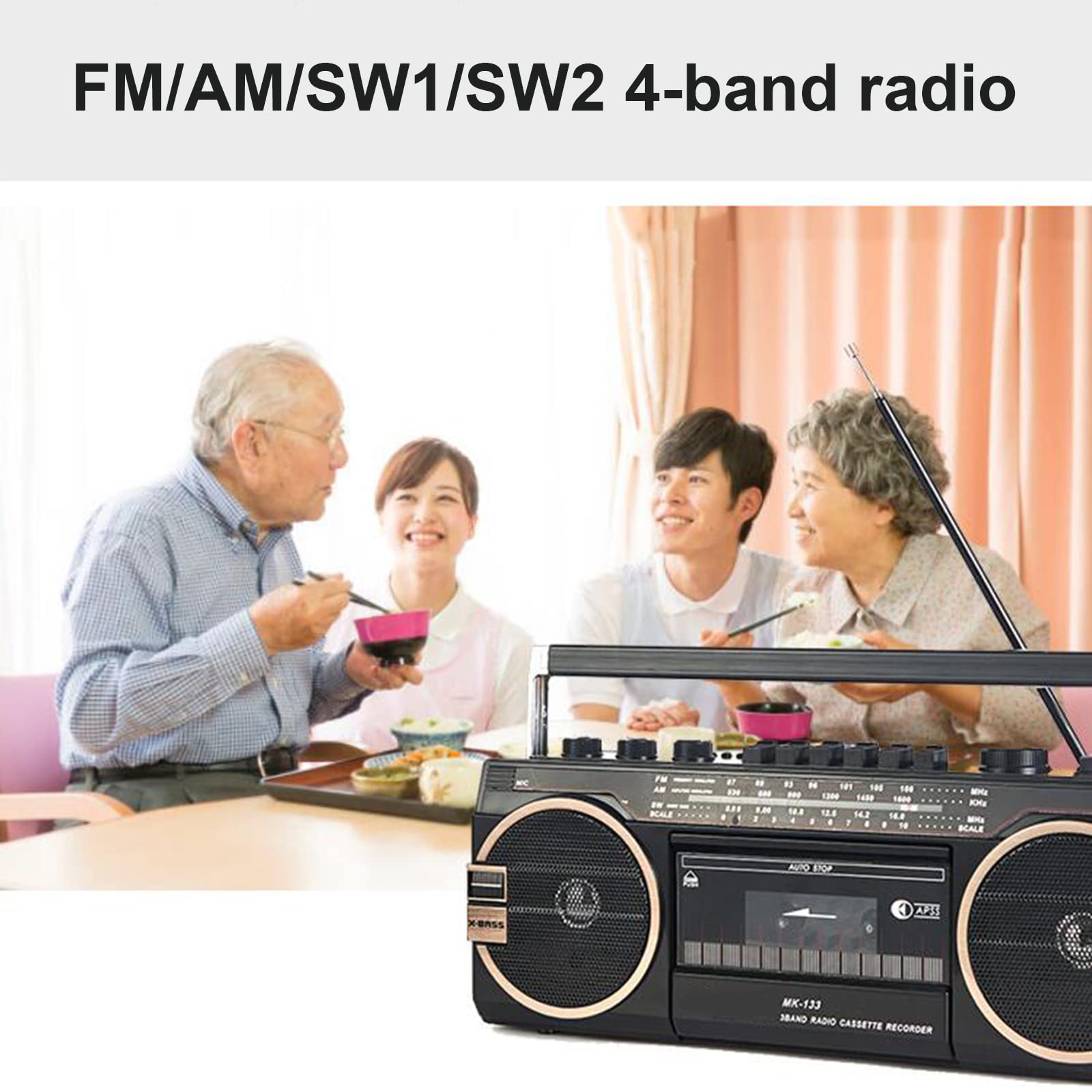 Antyczny magnetofon - czterozakresowe radio FM/AM/SW1/SW2 - SD/USB magnetofon o dużej mocy,Red
