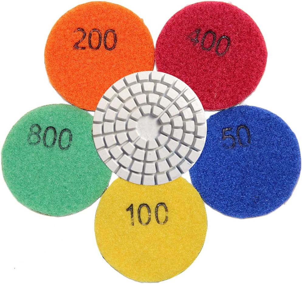 Diamond 2 Inch Wet 7-Step Polishing Grinding Pads 14 Pcs for Granite Marble Stone 5CM Grit 50-3000