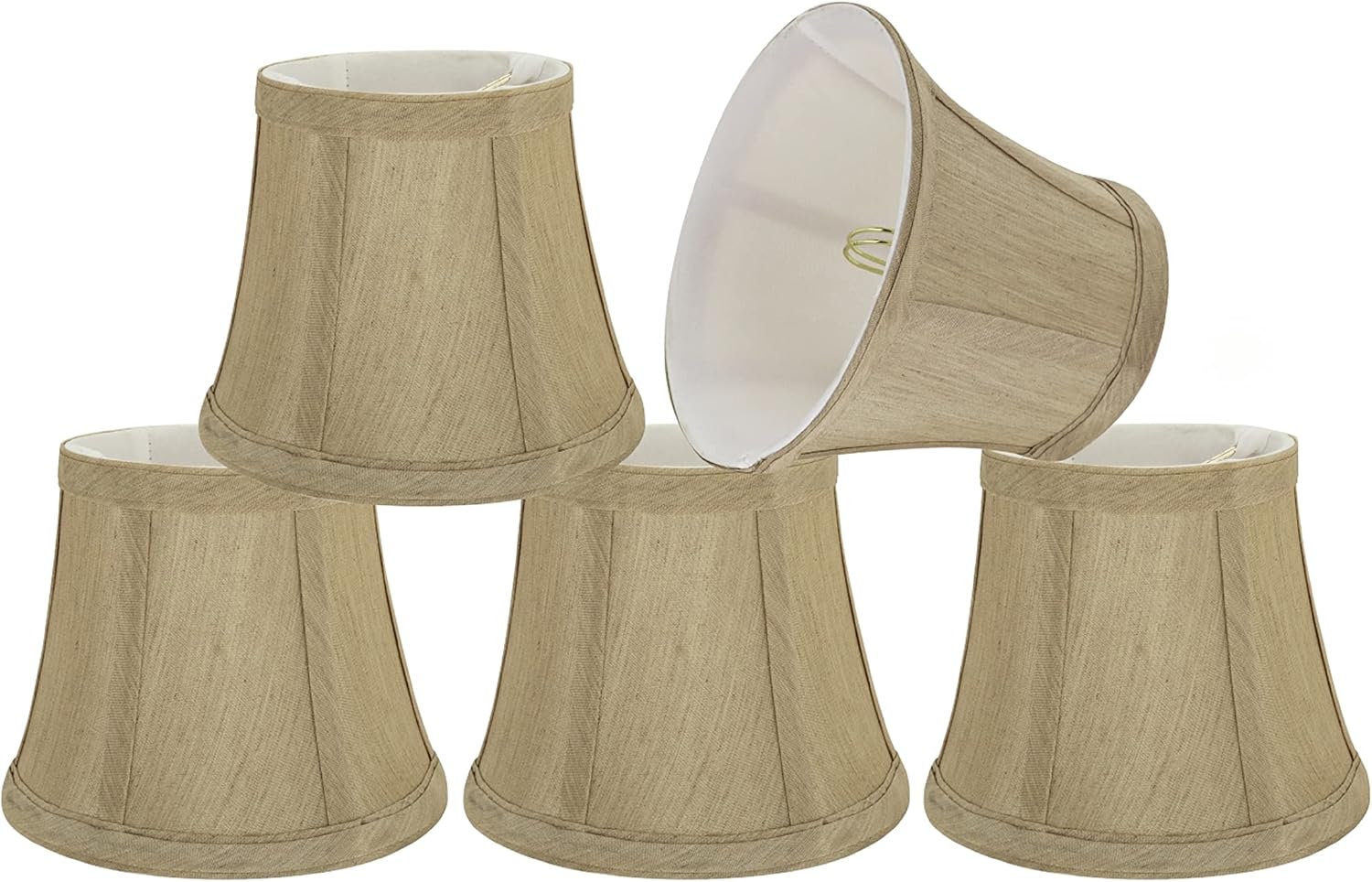 Aspen Creative 30391-5A, Bell Clip-On Chandelier Lamp Shade, Beige, 4" Top x 6" Bottom x 5" Slant Height, Set of 5