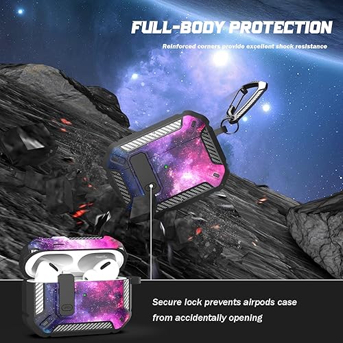 Miniatura 10 de RFUNGUANGO Funda para AirPods Pro con kit de limpieza, armadura protectora militar rígida con bloqueo para funda de carga AirPod Pro, LED frontal