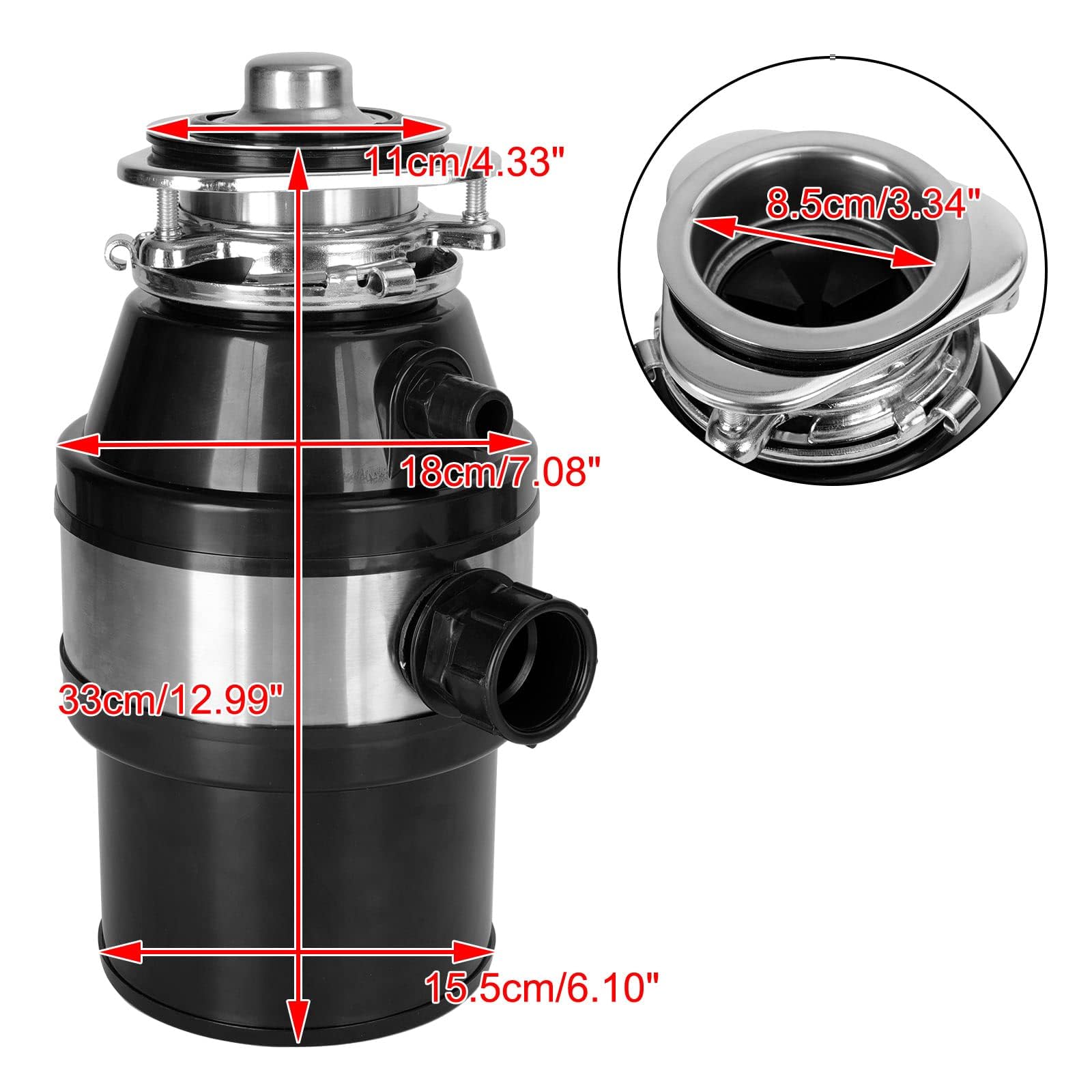Triturador Residuos Alimentos Acero Inoxidable, Triturador Basura para Fregadero AlimentacióN Continua 1400 Ml, ProteccióN contra Sobrecargas y Ruido para Fregadero de Cocina