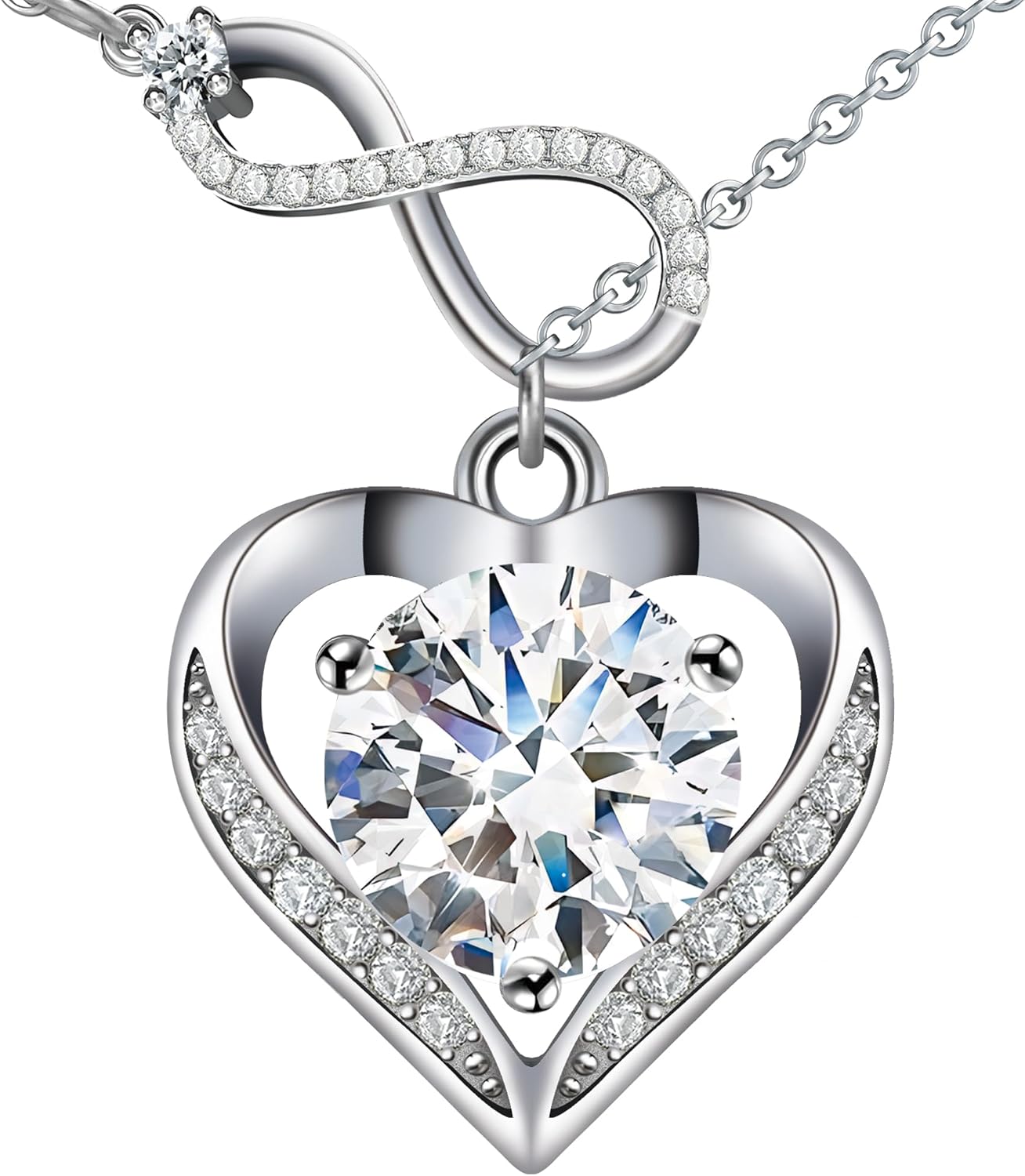 Moissanite Necklace for Women, 925 Sterling Silver Heart Necklace Engraved with 'I LOVE YOU', 1-3 Carat Moissanite Pendant | Anniversary Present for Wife | Birthday Gift for Women/Girlfriend