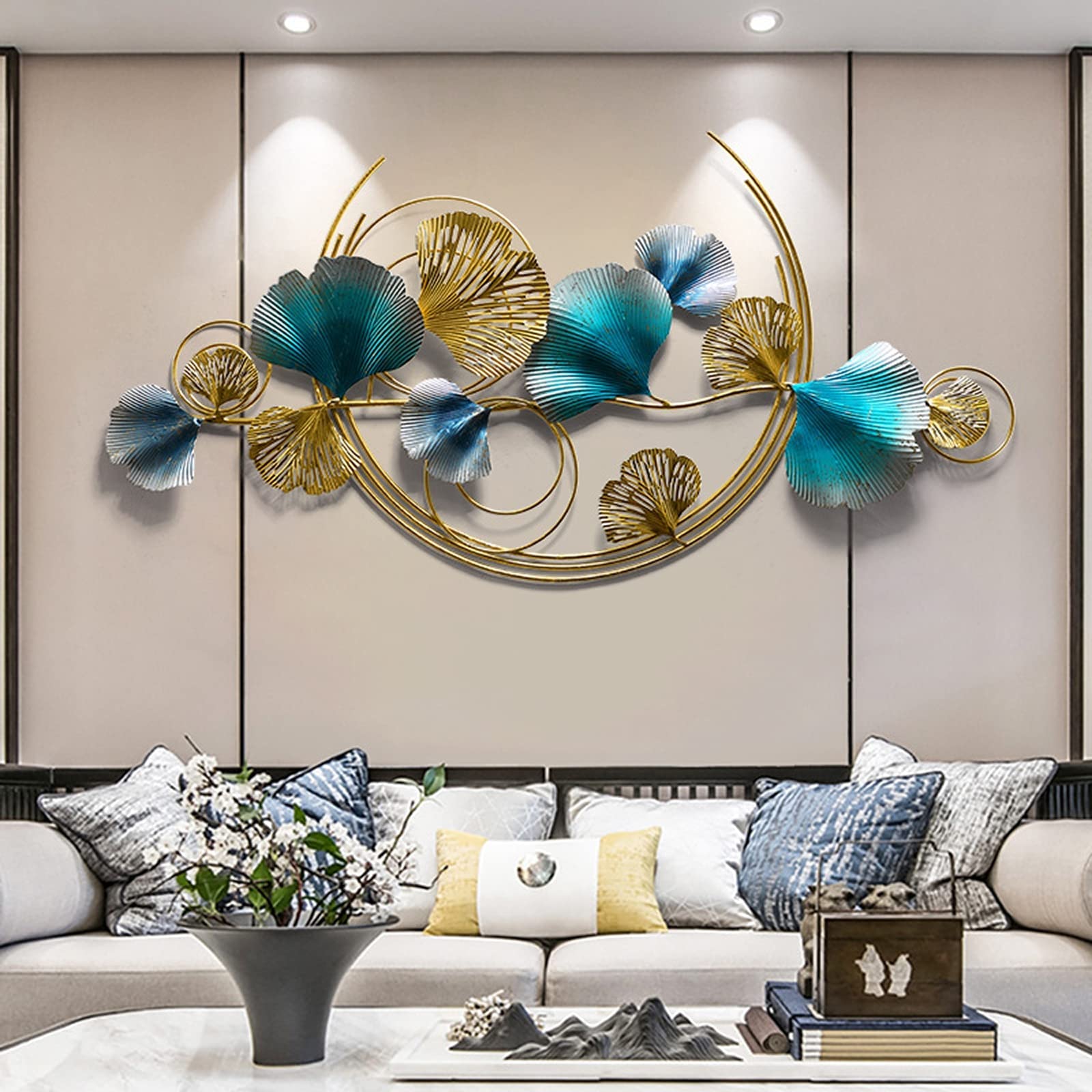 LIUSHI Décoration Murale en métal avec Feuille de Ginkgo 3D, décoration Murale en Fonte de Fer, tenture Murale en Feuille de Ginkgo doré pour Le Bureau de la Chambre du Salon