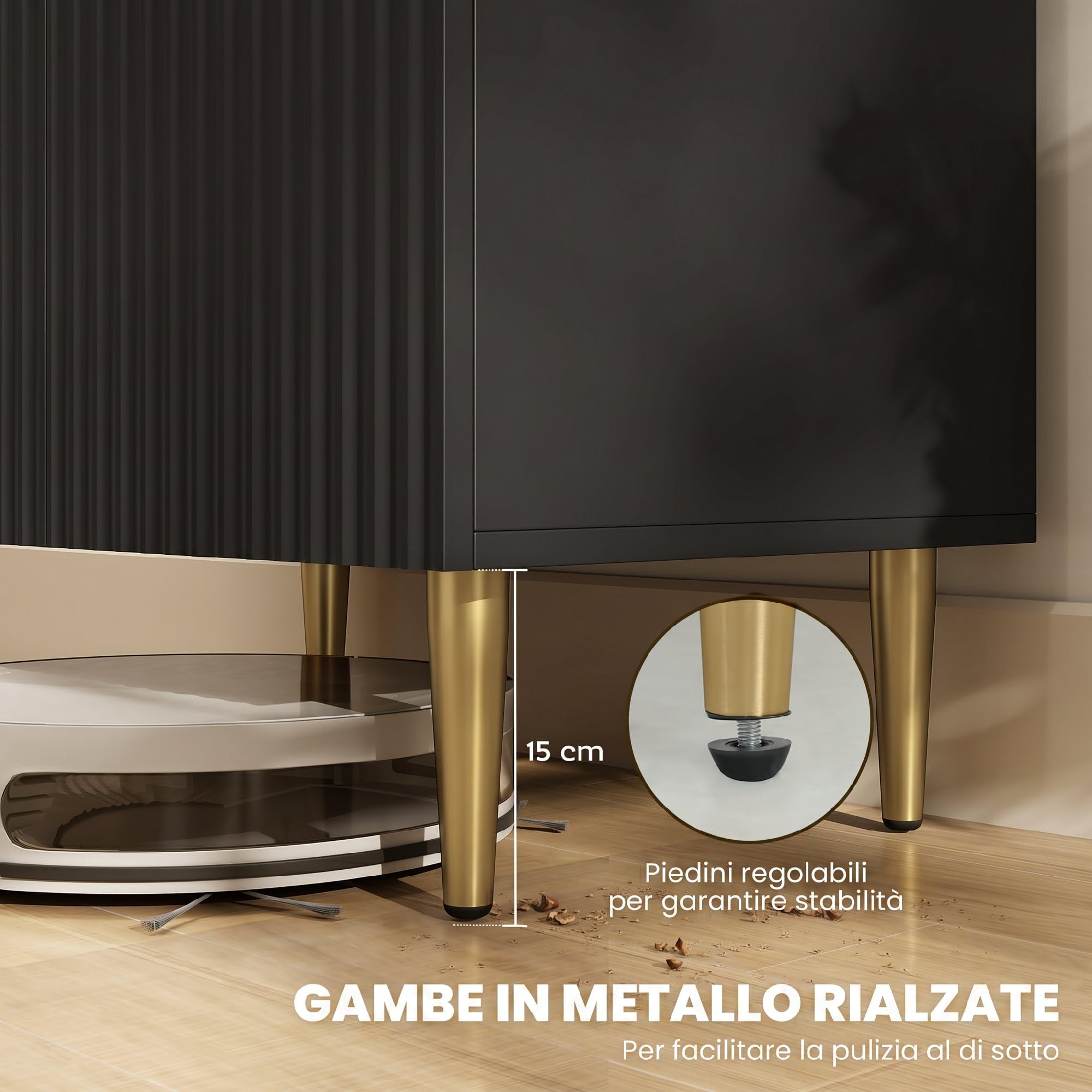 HOMCOM Credenza Cucina con 2 Ante, Ripiano Regolabile, 60x40x80 cm, Nero | Mobile Cucina, Mobile Buffet, Gambe in Metallo, per Soggiorno, Sala da Pranzo