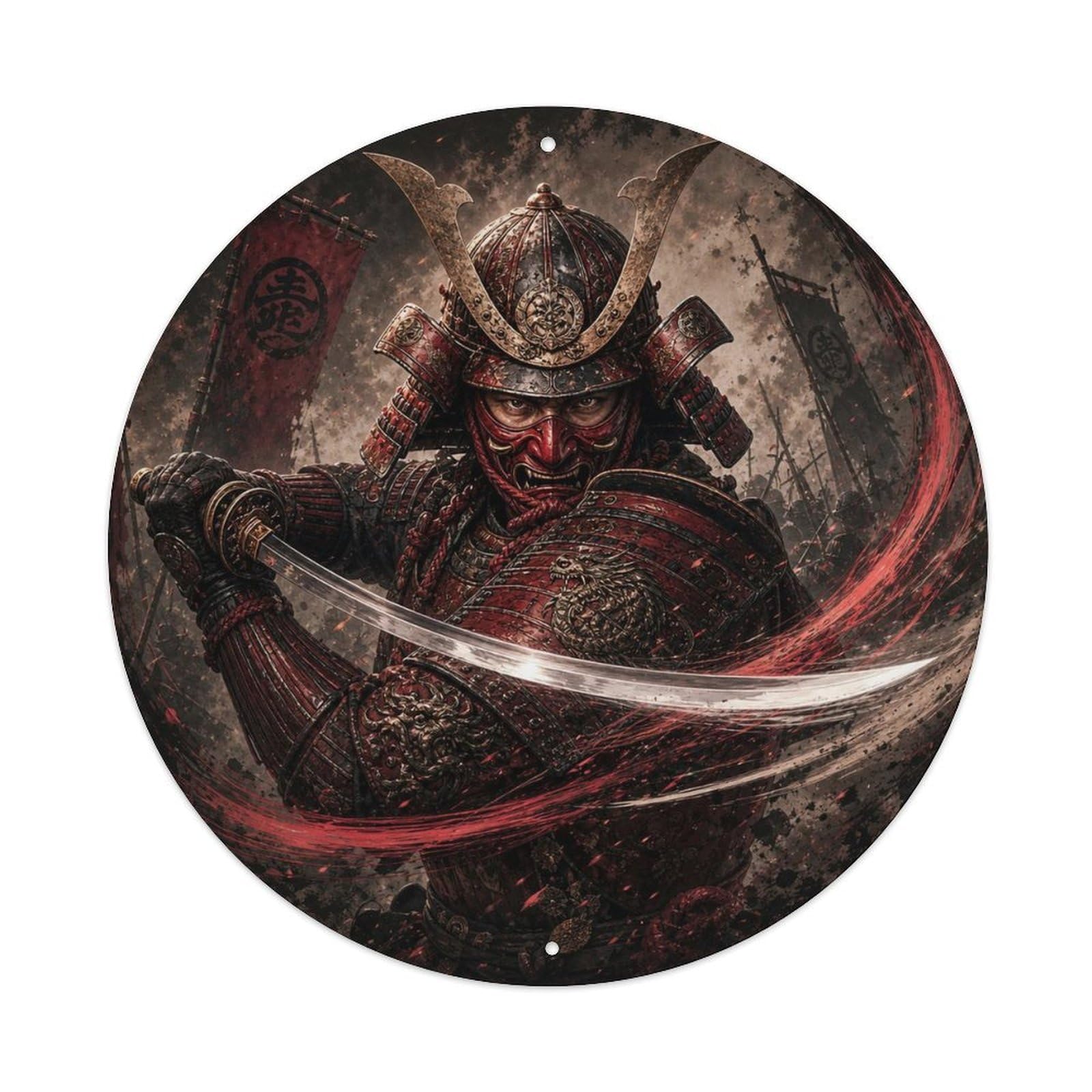 Okngb Style Crimson Battle Spinning Defense Arc Lone Guard Crest Metal Tin Sign Plaque Wall Decor For Cafe, Man Cave, Club Bar, Office, Home Garden Round Metal Poster 8X8inch