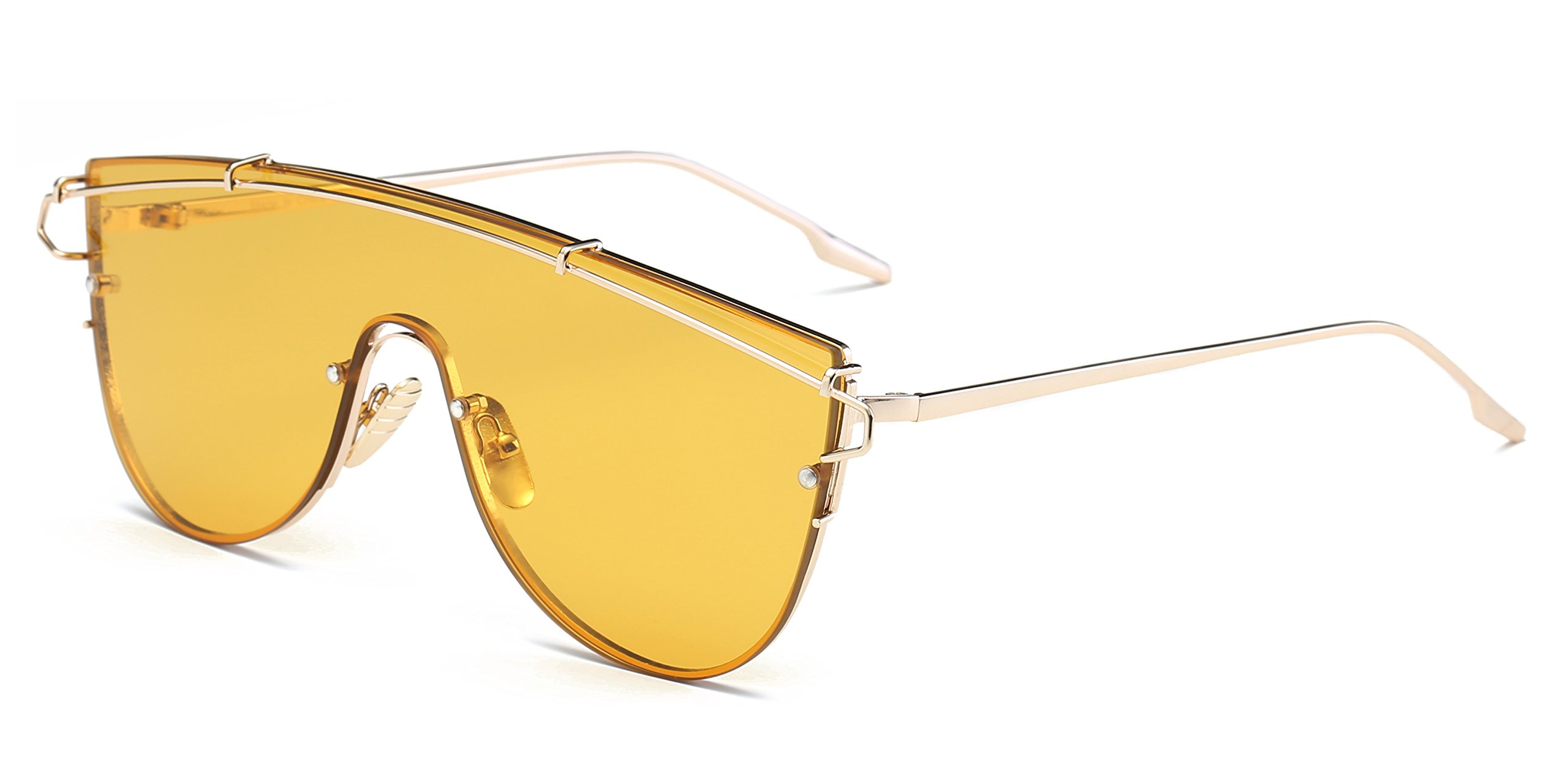 Cramilo Fashionable Futuristic Colored Flat Lens Top bar Oversize Round Sunglasses