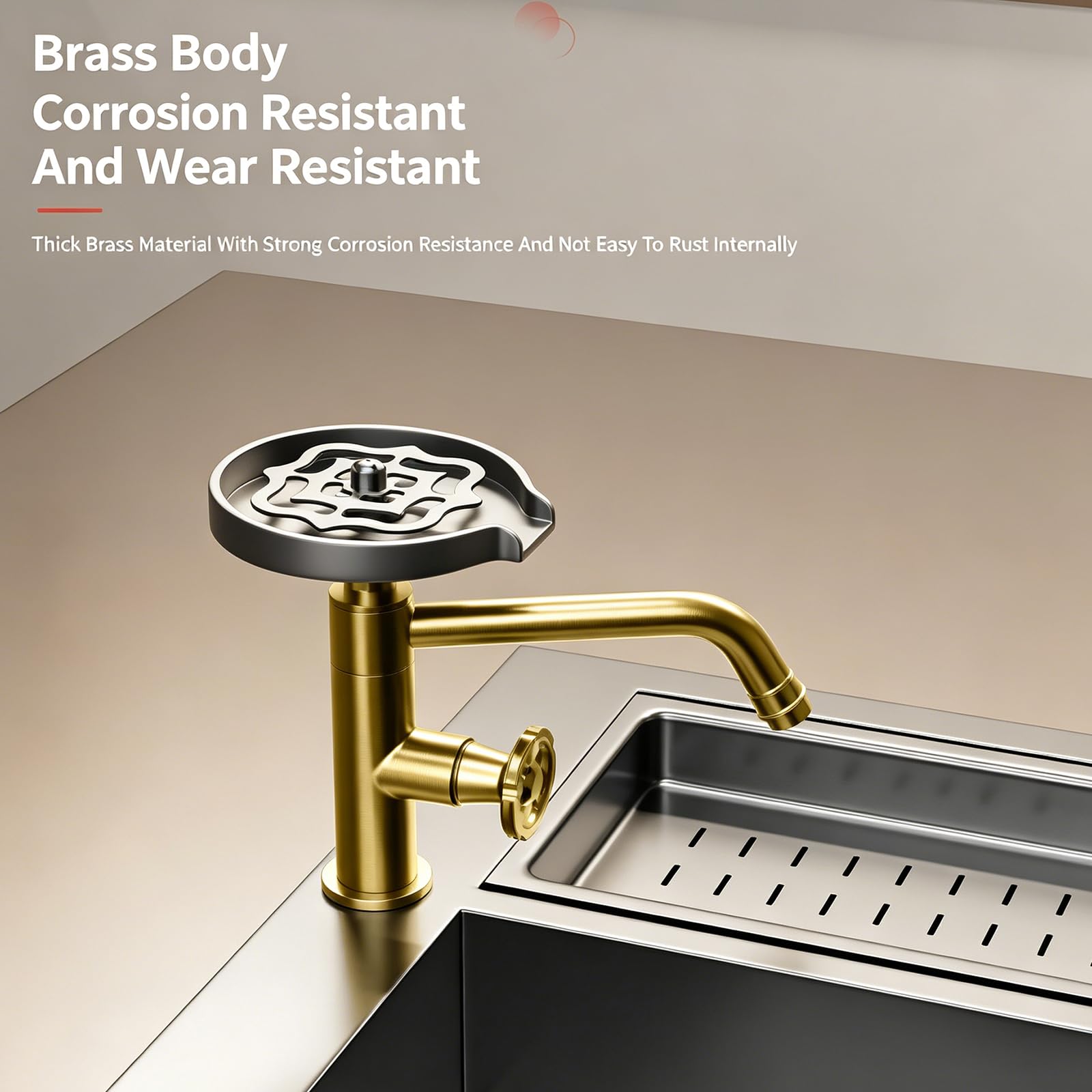 Lavavasos, Lavavasos para Fregadero, Lavavasos Automático De Alta Presión con Caño Giratorio 360°, Cuerpo De Latón, Grifo Monomando De Agua Fría/fría, Ideal para Black