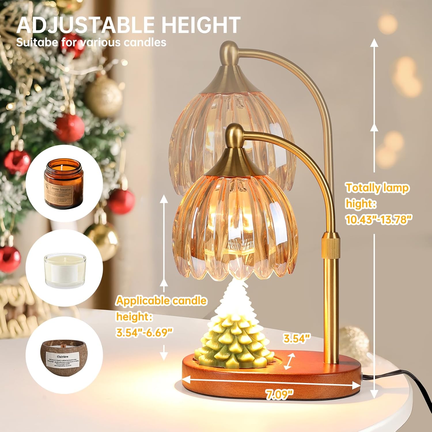 Amber Tulip Wax Melt Warmer with Timer, Dimmable & Height Adjustable, Ideal for Jar Candles, Perfect Home Decor for Bedroom, Living Room, Office, Great Birthday Gifts for Women (2 Bulbs Included)