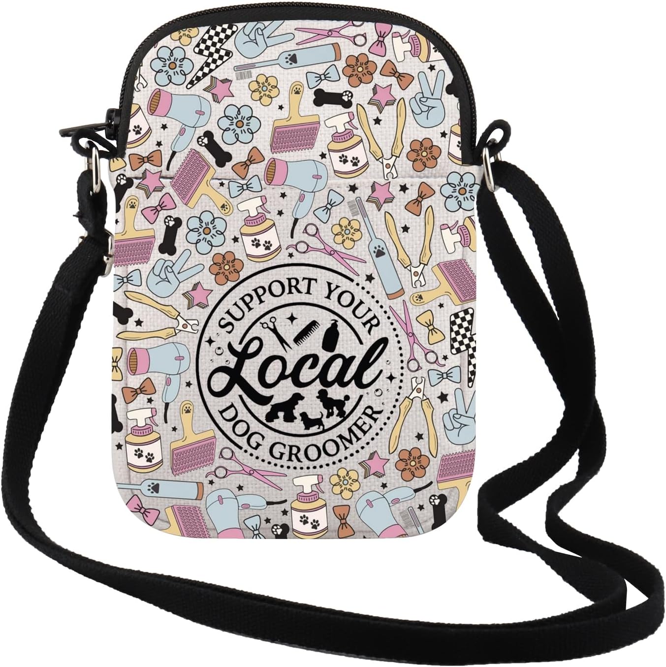 TSOTMO Pet Groomer Gift Dog Lover Gift for Women Support Your Local Dog Groomer Grooming Crossbody Bag