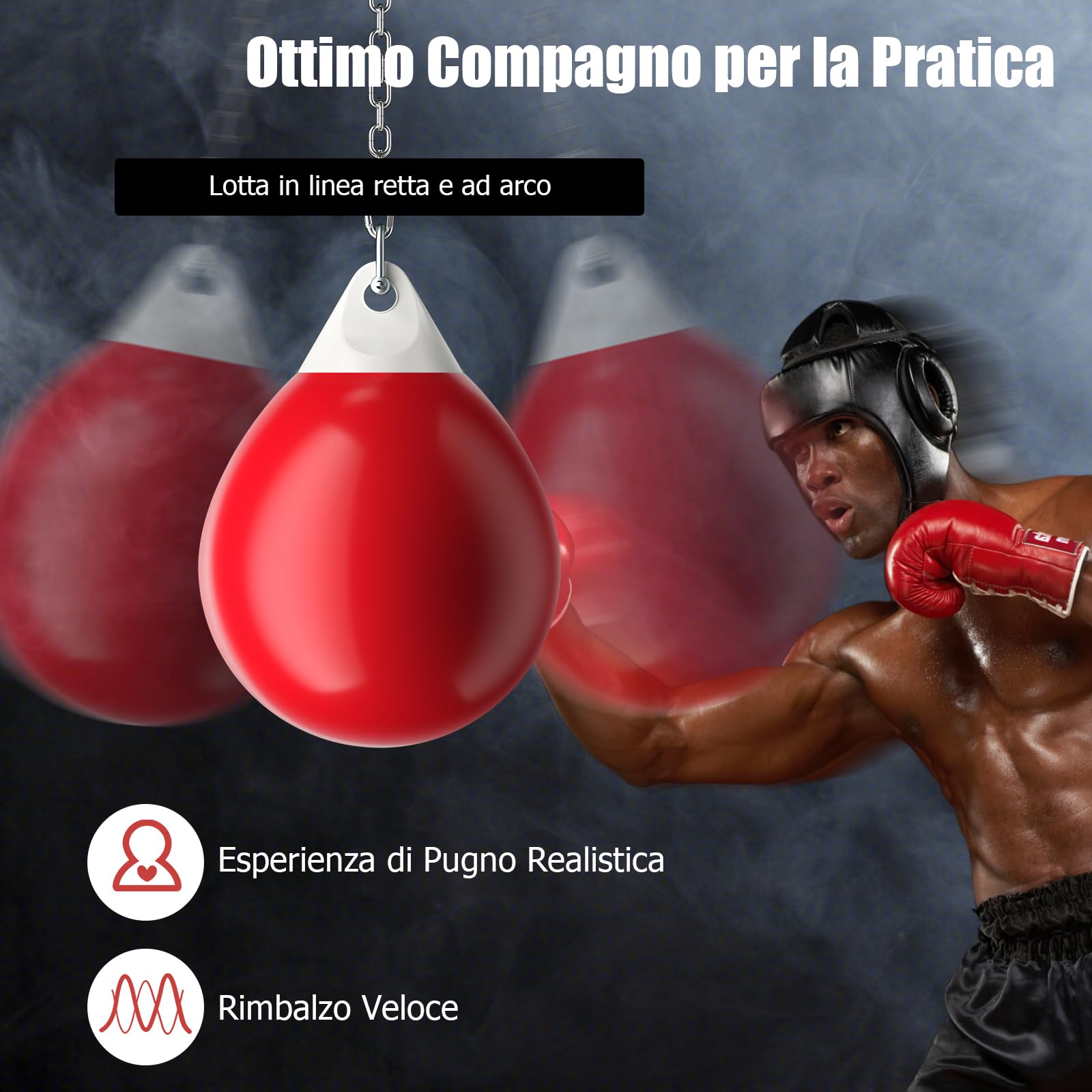 GYMAX Sacco ad Acqua per Boxe da 50 kg, con Accessori per Appendere e Riempire, Sacco da Boxe per Palestra Casa Ufficio, per Bambini ed Adulti, φ45 cm