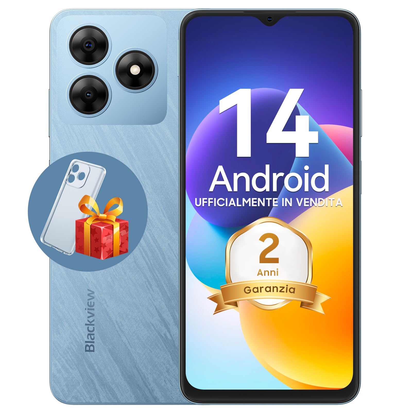 Blackview WAVE8C Smartphone Android 14, 6.56" HD+ Telefono, 6GB+64GB/2TB Cellulare, 4700mAh/10W Telefoni, 13MP+8MP Cellulari, Cover Inclusa, 4G Dual SIM Telefoni Cellulari, GPS/Tipo-C/3.5mm Jack, Blu