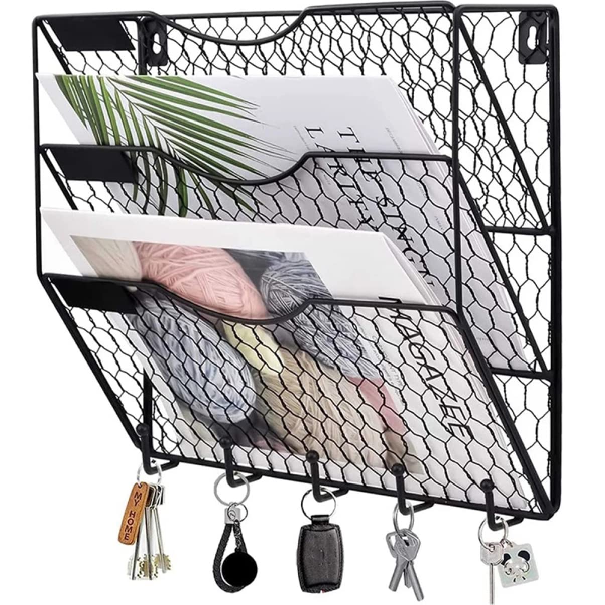 2 pezzi portaoggetti in metallo, ganci for cestini cartelle porta ufficio portaoggetti organizer da parete porta posta in filo nero for tasca in rete riviste carta ufficio, giornali, cartelle sospese