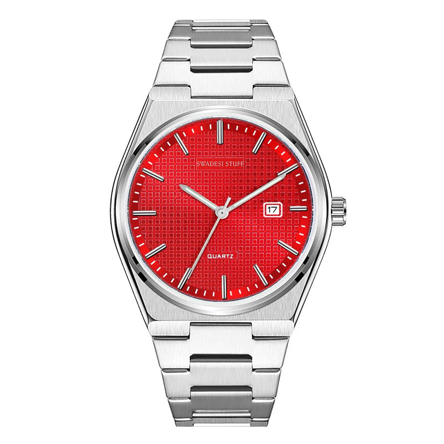 SWADESI STUFF Silver Stainless Steel Date Display Mens Wrist Watch SWADESI STUFF Silver Stainless Steel Date Display Mens Wrist Watch