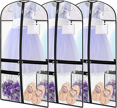 Paquete de 3 bolsas de ropa de baile de PVC transparente para bailarines, bolsa de ropa impermeable para disfraces de baile, bolsas transparentes
