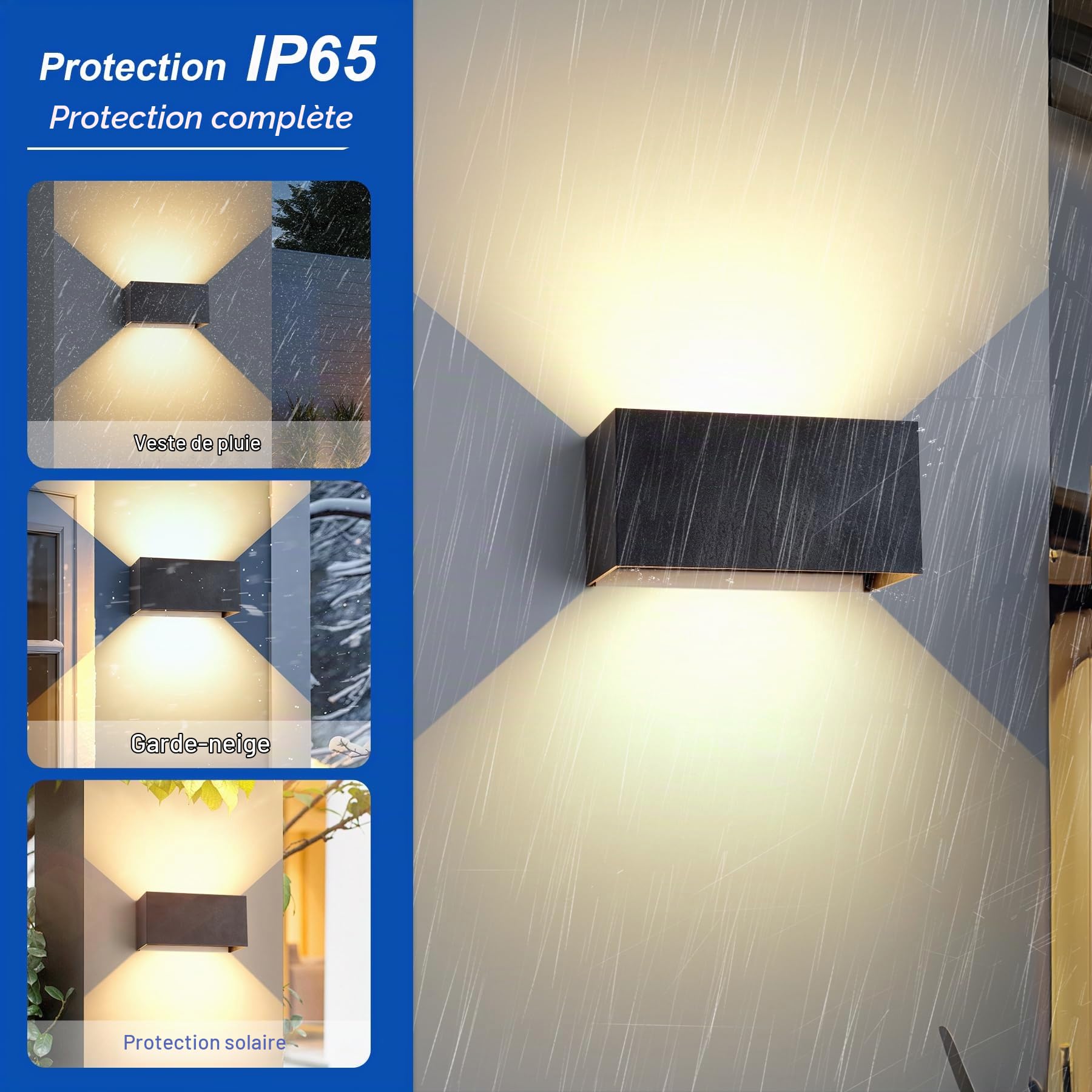 2 Applique Murale Extérieure LED 24W IP65 Angle Réglable 3000K Blanc Chaud
