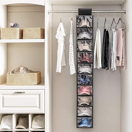 Miniatura 7 de Gurajo Organizador de sombreros, perchero para gorras de béisbol, organizador colgante de armario con 10 bolsillos y funda, soporte plegable para