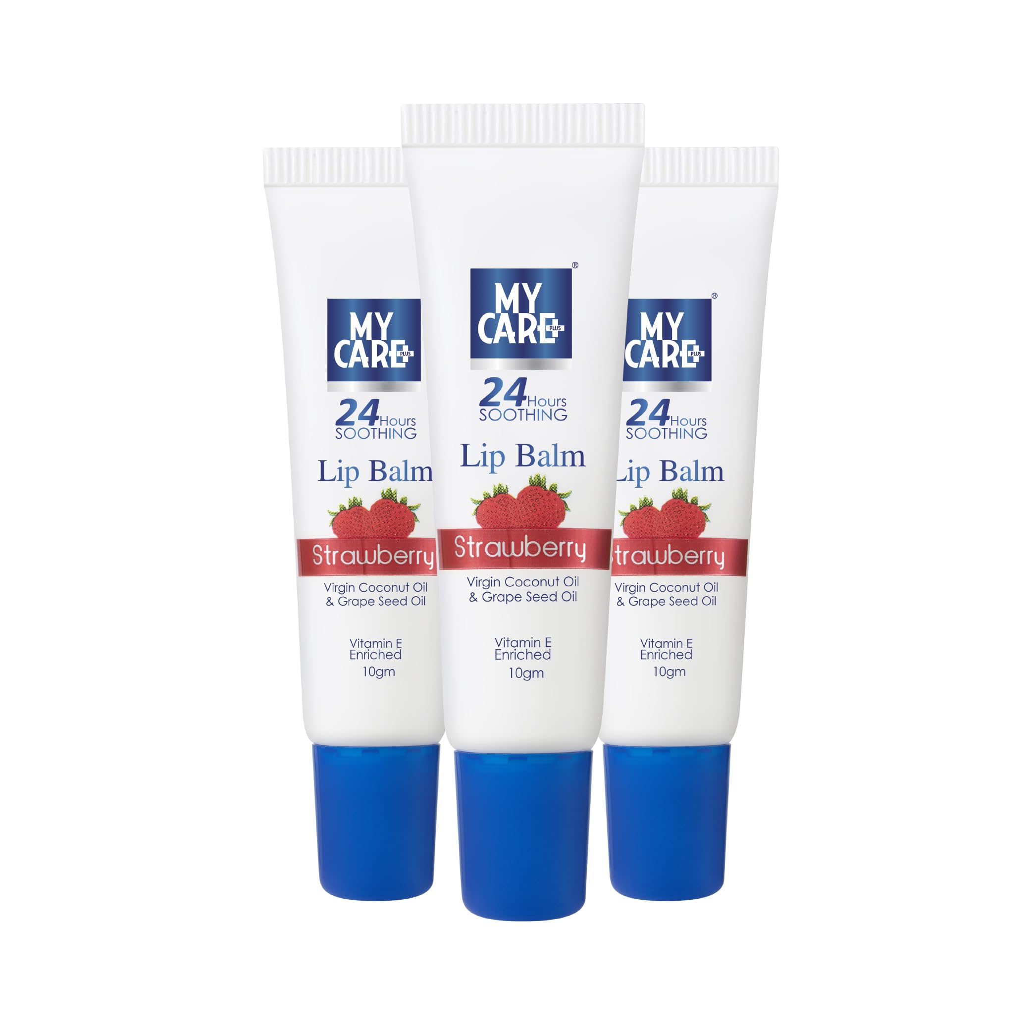 MY CARE PLUS Lip Balm |Virgin Coconut Oil | Grapeseed oil | Vitamin E | 24 H Soothing |Natural Oils| Strawberry Flavour | 10 g, (Pack of 3)-image-7