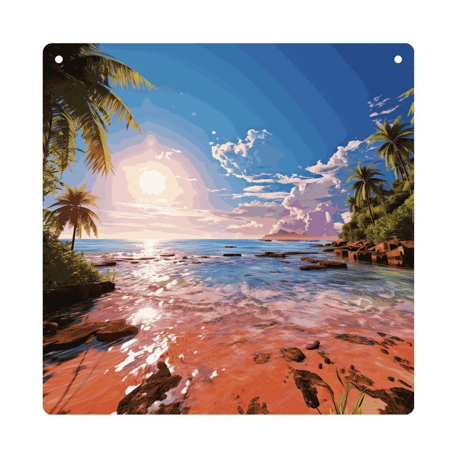 Adfgyerh Style Summer Beach With Palm Trees Hanging Ornaments Window Hanging Modern Acrylic Decor For Living Room Bedroom Dining Room Hallway Office Wall Decor, 8X8 In