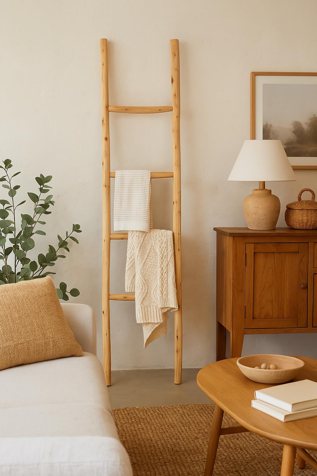 Biscottini Scaletta porta asciugamani bagno 168x36x3 - Scala Decorativa in Legno - Scaletta legno appendi asciugamani - Scala portasciugamani - Scaletta portasciugamani da parete Metallo, Bambu
