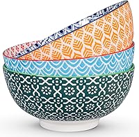 Lareina 60oz Ceramic Serving Bowls Set of 3 - 8 Inch Large Salad Soup Pasta Popcorn Bowls, Microwave Dishwasher Safe, Vibrant Colors