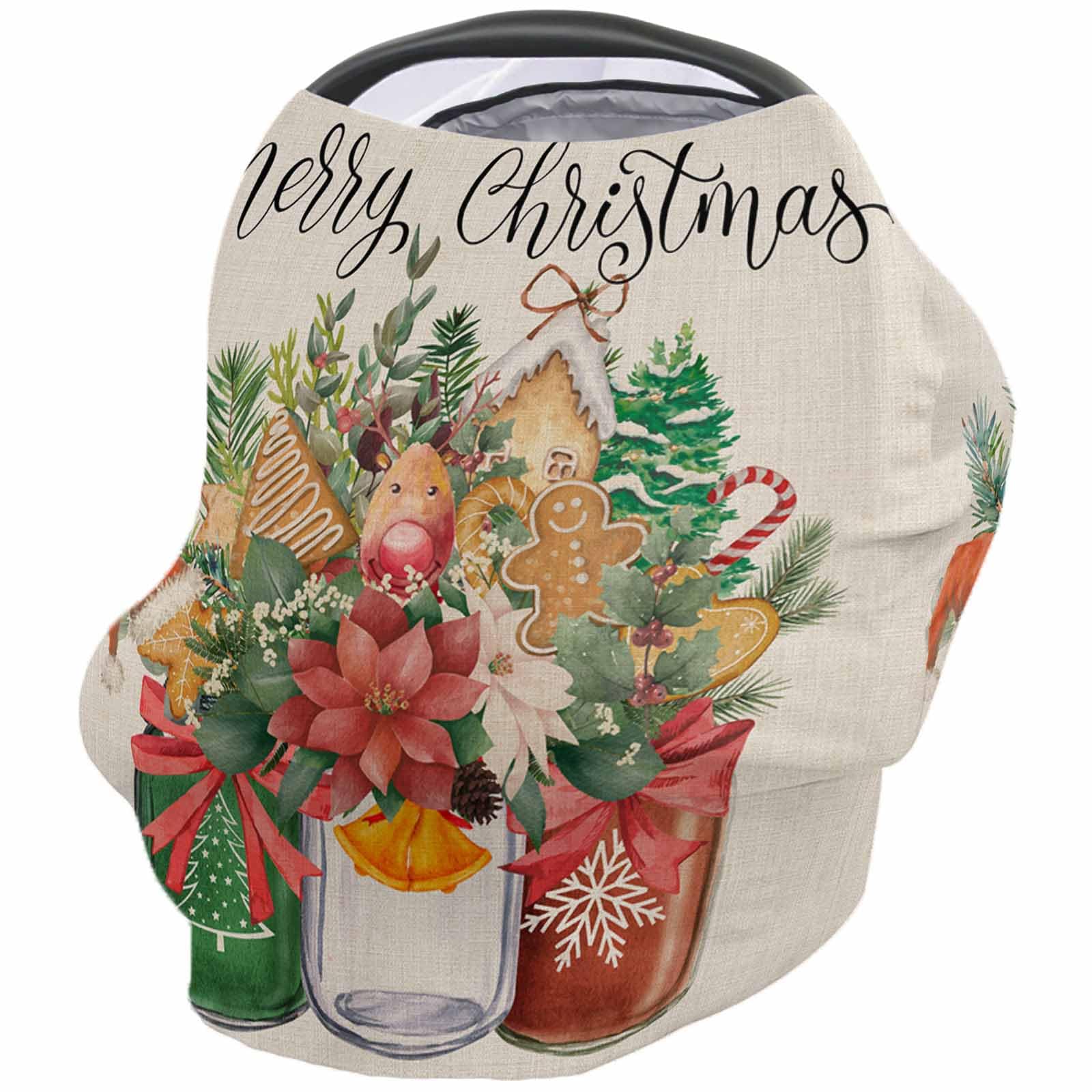 Nursing Cover for Breastfeeding Scarf, Vintage Glass Bottles Xmas Floral Gingerbread Baby Car Covers Super Soft Multi Use for Canopy Shopping Cart Cover Blanket Stroller Cover