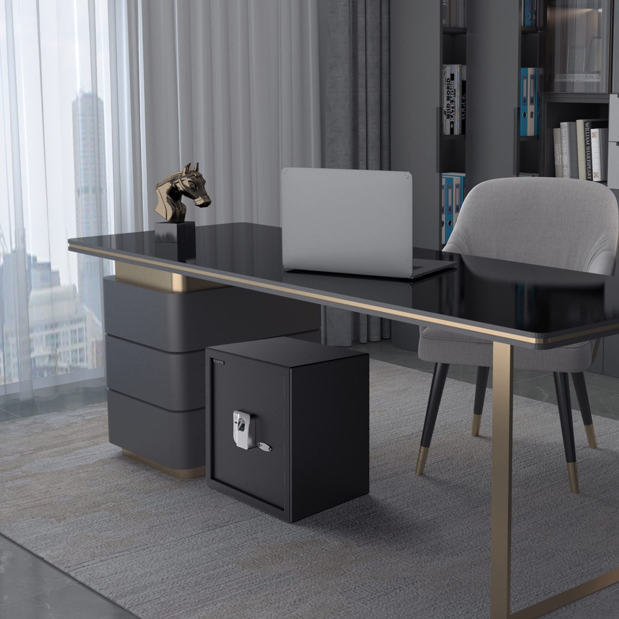 WASJOYE Cassaforte per Impronte Digitali, Cassaforte Biometrica con Chiave, Cassaforte Elettronica Automatica con Identificazione delle Dita, Cassetta di Sicurezza per Casa Hotel Ufficio, 38.08L