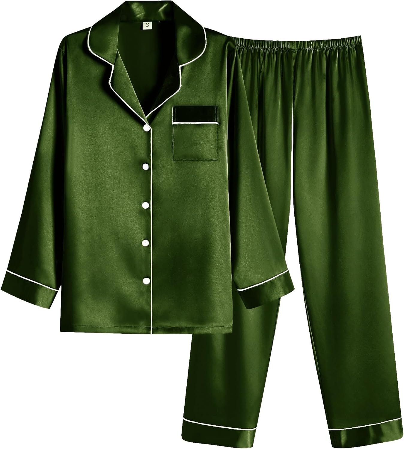 Ekouaer Women Satin Pajamas Set Classic Button Down Long Pjs Set