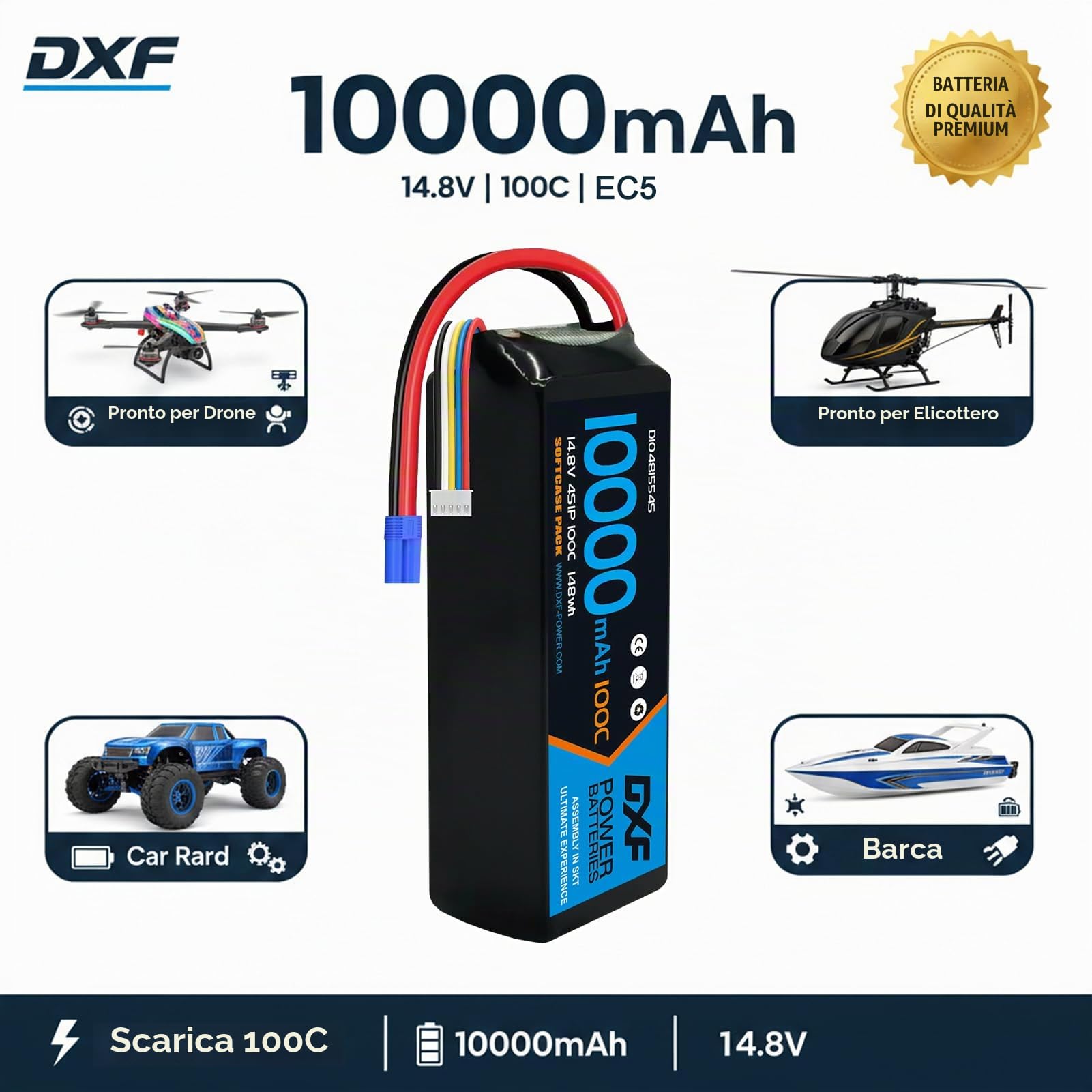 DXF 1 confezioni 4S Lipo Batteria 10000mAh 14.8V 100C Custodia morbida RC Batteria EC5 Connettore con piastre metalliche per RC Auto Camion Carro Armato Modelli da corsa