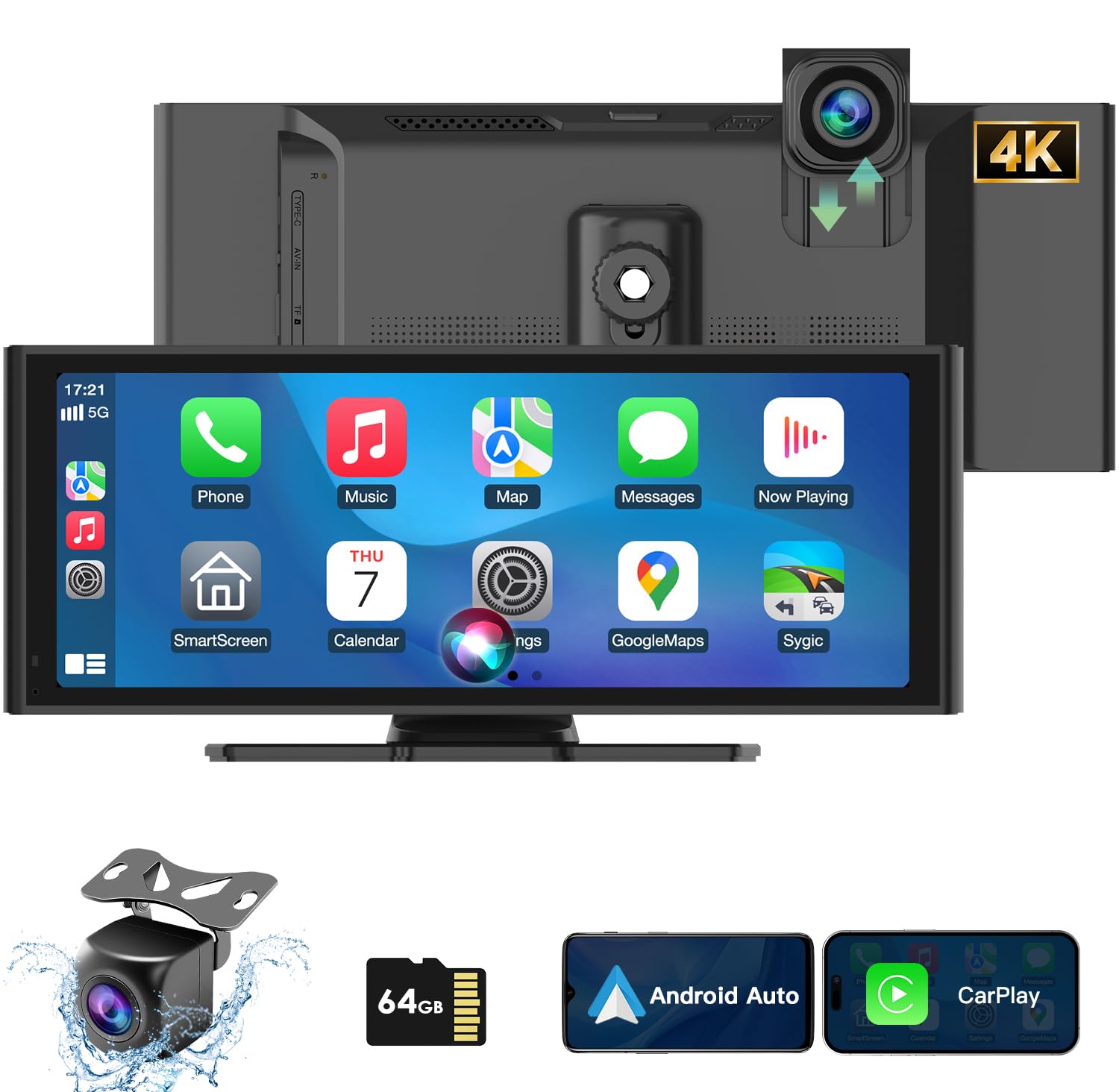 schermo con telecamera dash cam 4k hd per carplay auto