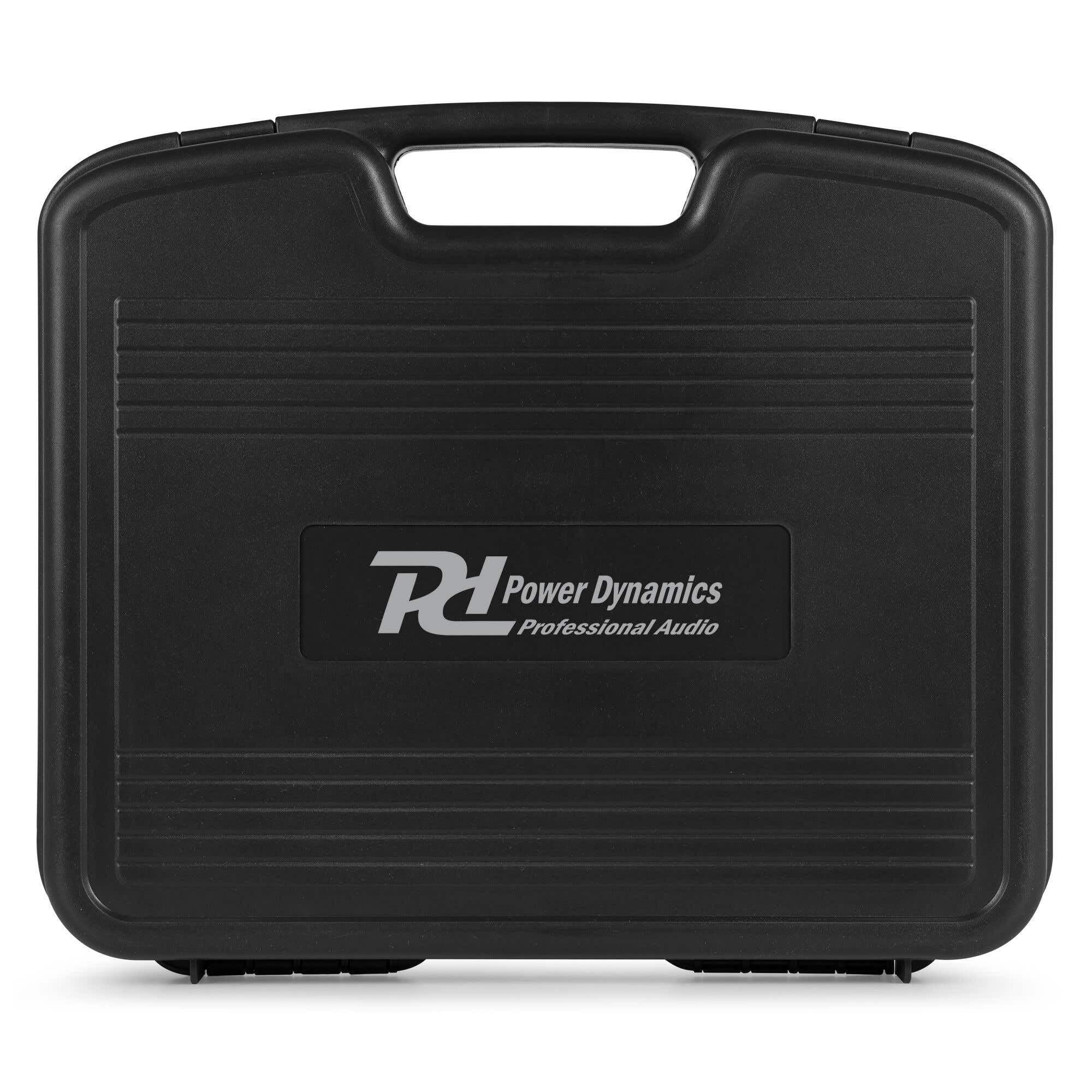 Power Dynamics PD22 Sistema inalámbrico UHF con 2 micrófonos | True Diversity, 2 micrófonos, 80 canales por unidad, incluye maletín de transporte