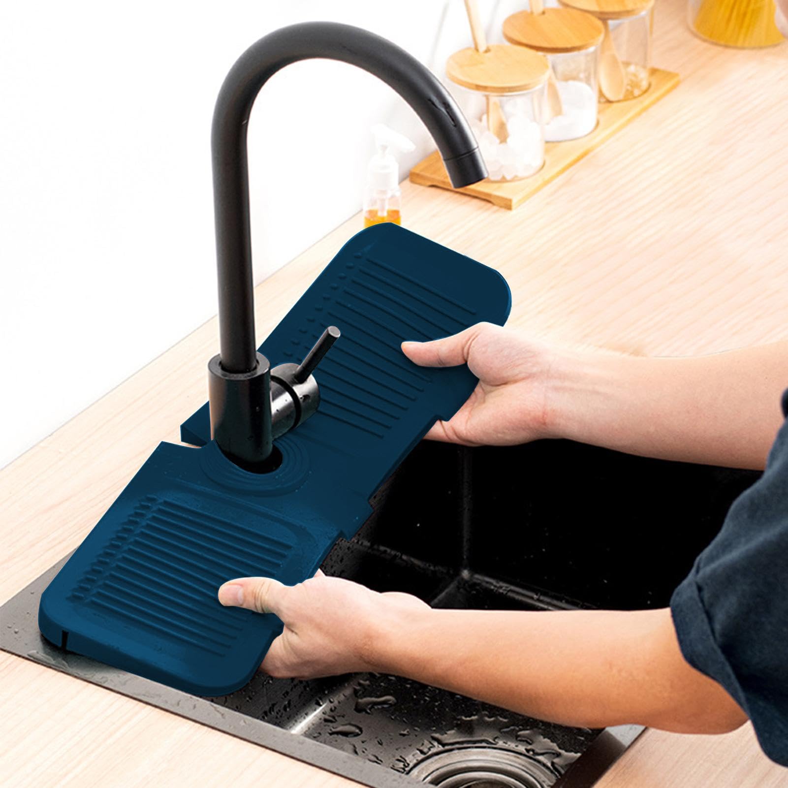 Protection Anti-Éclaboussures Évier Cuisine - Extra Long 52,8 Cm En Silicone Flexible Avec Ventouses Puissantes, Réutilisable Et Facile à Nettoyer