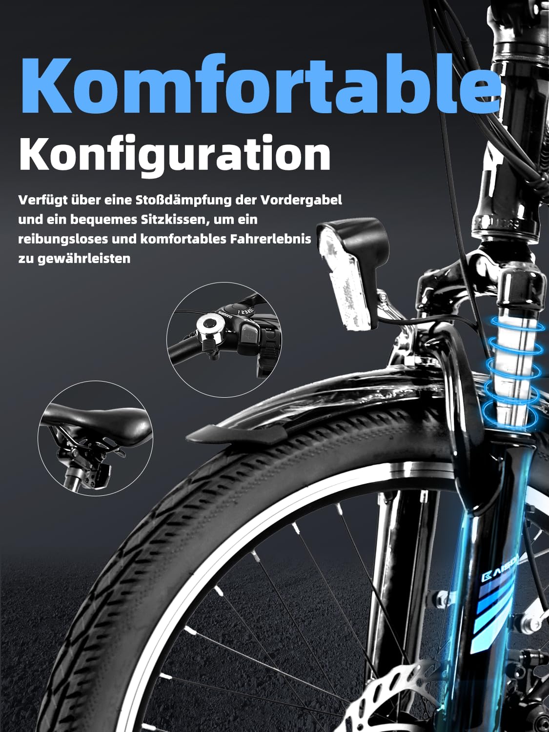 E-Bike Klapprad 20“ Elektrofahrrad, Aluminium, mit 250w Motor 36V 13Ah Li-Ion Akku, Reichweite bis zu 100km, 7 Gang, E-citybike, 22kg (White)