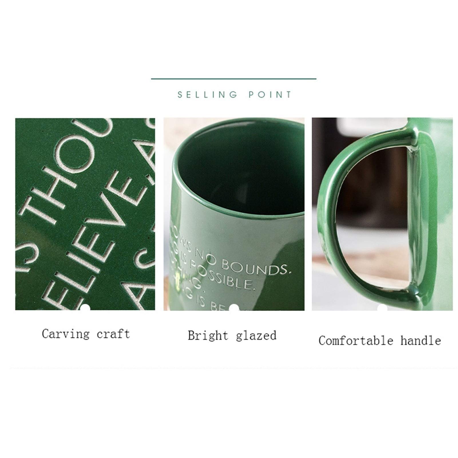 Taza de café, Taza de té, Taza de café con asa, Conveniente para Viajar, Taza de cerámica Gris Verde de 350 ml (B)