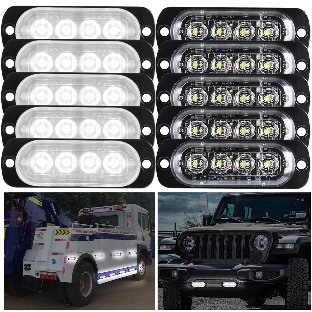 10pcs 4LED Blanco Luz de Advertencia Super Brillante Barra de Luz Estroboscópica 18 Modo Flash Para Coche Camión Pickup SUV Off Road Coche de Policía 12-24V