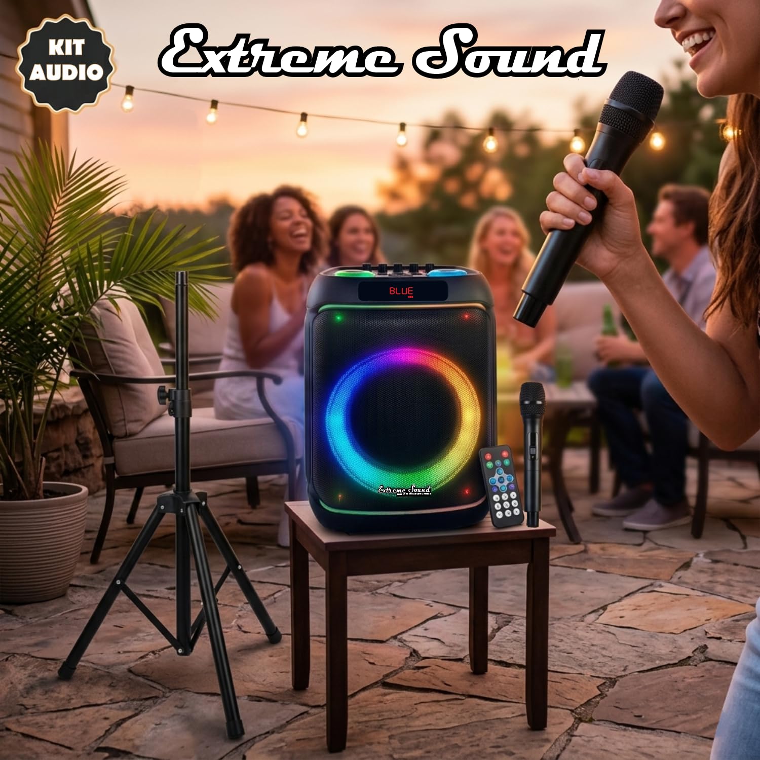 Extreme Sound Karaoke Professionale con 2 Microfoni Wireless, Cassa Bluetooth Portatile, Sistema Karaoke Completo per Adulti, Feste e Eventi Subwoofer 21 Cm.