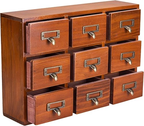 Organizador de cajones de madera para escritorio, gabinete de boticario vintage con 9 cajones, organizador de escritorio de madera, organizadores de