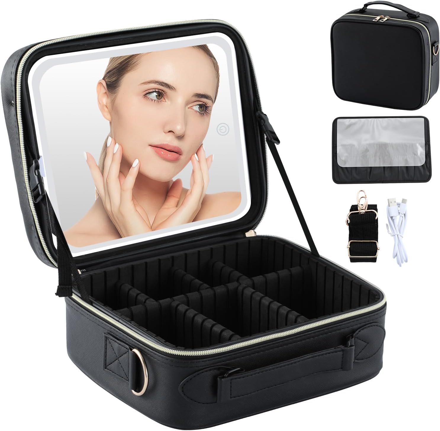 Essbhach Travel Makeup Bag with Detachable Mirror,3 Color