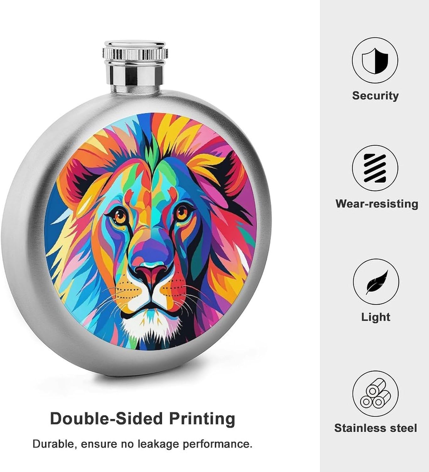 Colorful Lion Stainless Steel Flagon to 5 Oz with Screw Cap,Hip Flask for Men–Whiskey & Liquor Pocket Flask,Alcohol Flagon for Camping Drink Sports Outdoor Wine Bottle