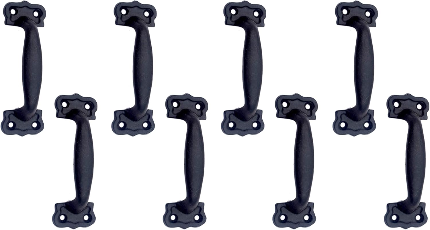 Adonai Hardware "Calneh Antique Cast Iron Cabinet Pull Handles for Vintage Wooden Barn Doors, Gates, Trays, Closets, Furniture, Drawers, Cupboards, Wardrobes and Sheds (Black Powder Coated)