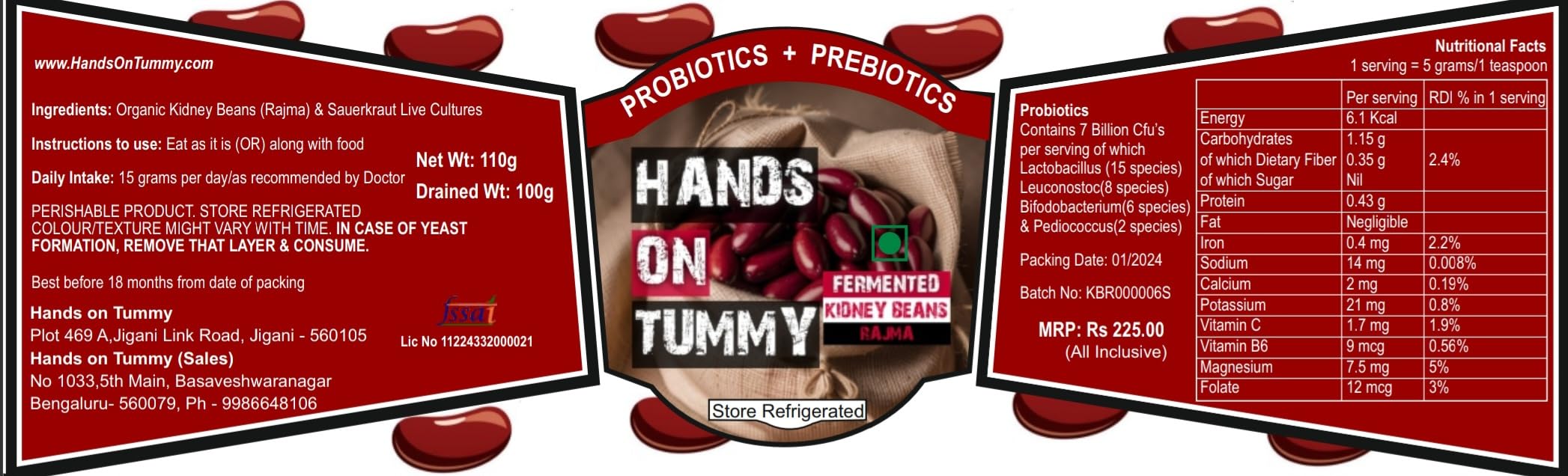 Hands on Tummy - Fermented Kidney Beans (Rajma) - Probiotic + Prebiotic (110 Grams) - Best With Sauerkraut For Gut Health & Weight Gain - Image 4 thumbnail