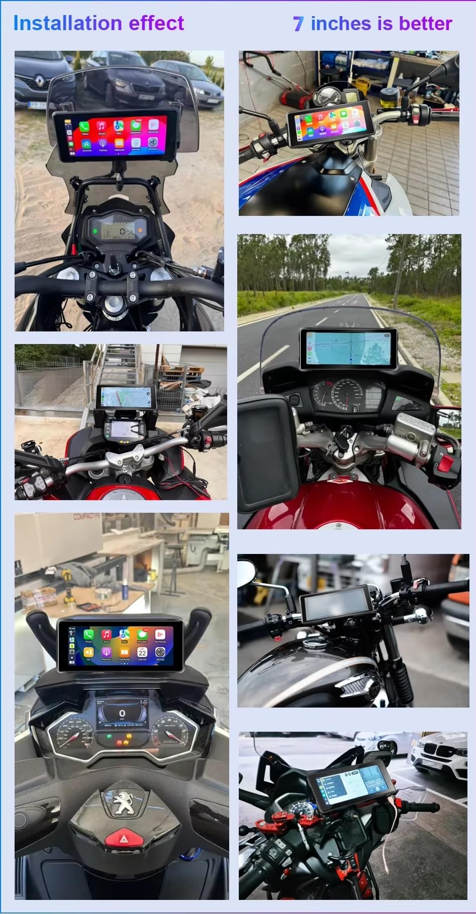 Nawigacja motocyklowa Carplay z wyświetlaczem 7" z systemem Android, w zestawie kamera i dvr z okrągłym mocowaniem kierownicy 7 cali prezent świąteczny z uchwytami samochodowymi i motocyklowymi