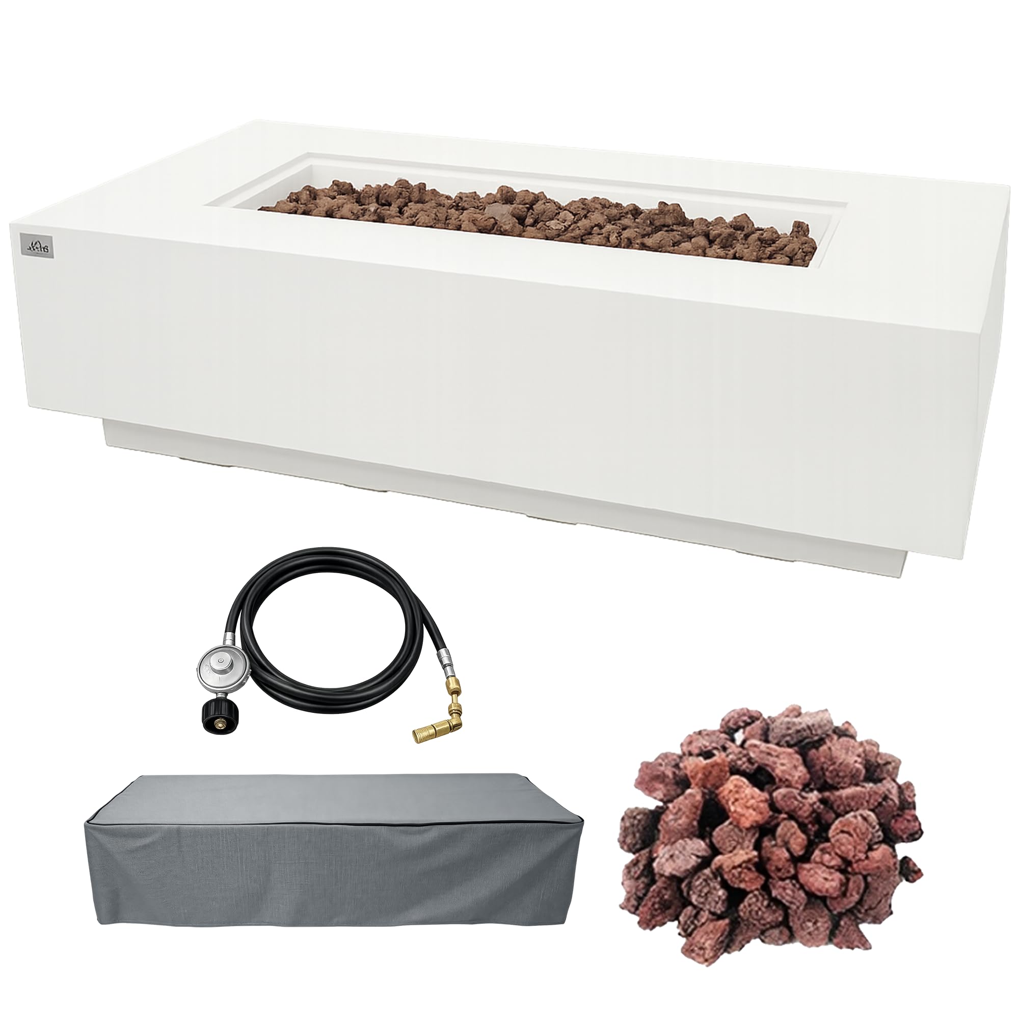 AMS 60" Rectangular Concrete GFRC Natural Gas Fire Pit Table (Cream White)