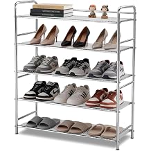 5 Tier Shoe Rack - Sturdy Shoes Rack Heavy Duty Metal Shoe Shelf for Closet Floor - Garage Shoes Storage Organizer for Entryway Outside Mud Room Freestanding Shelves Stainless Steel