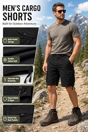 Cargo Short for Men, Relaxed Fit Camo Shorts, Outdoor Hiking Casual Work Bermuda Short with Multi Pockets