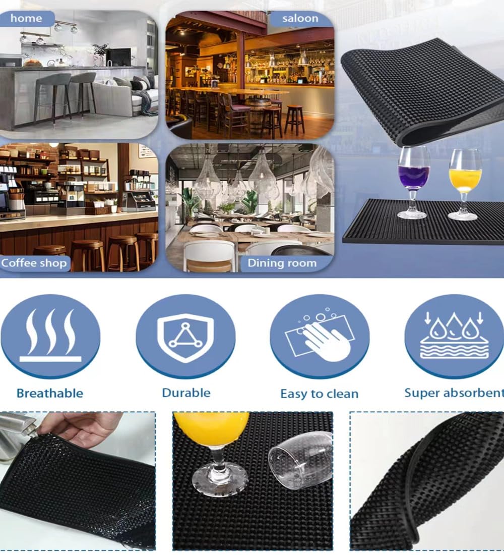 Juego de 4 Alfombrillas de Bar para cócteles y cafeterías, Antideslizantes, Flexibles, de Goma, para Servicio de Bar, de peluquería, Secado de Platos (24 x 12 + 18 x 12 + 23 x 3 + 12 x 6 Pulgadas,