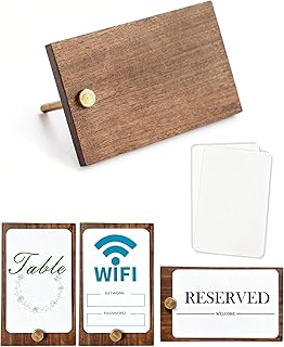 Wooden Reserved Table Signs Holder with 5 Reusable Cards for Wedding Restaurant Event Party Display - Versatile Desktop Name Card Food Markers
