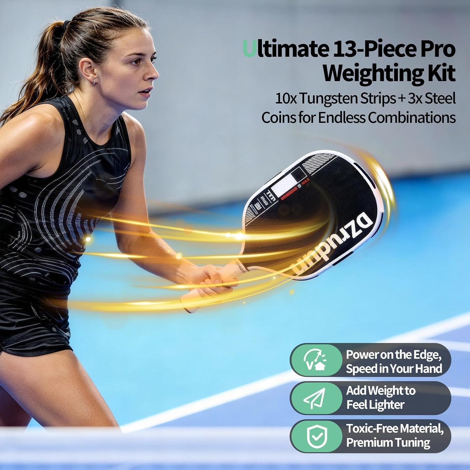 DZrudun Pickleball Paddle Weights,10x3g Tungsten Tape+End Cap Coins 6/9/12g | Tungsten tape for pickleball paddle and 27mm pickleball paddle cap weights, lead-free pickleball weights for balance, control
